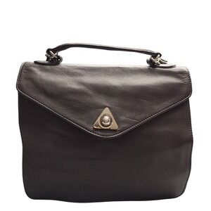 Americana by Sharif Crossbody Purse Womens Black Leather‎ Triangular Metal Lock